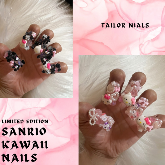 Sanrio Kawaii Junk Charm Nails (white or black) Size Required