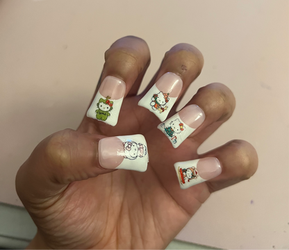 Hello Kitty Christmas French Tip Duck Nails (size required) holiday nails