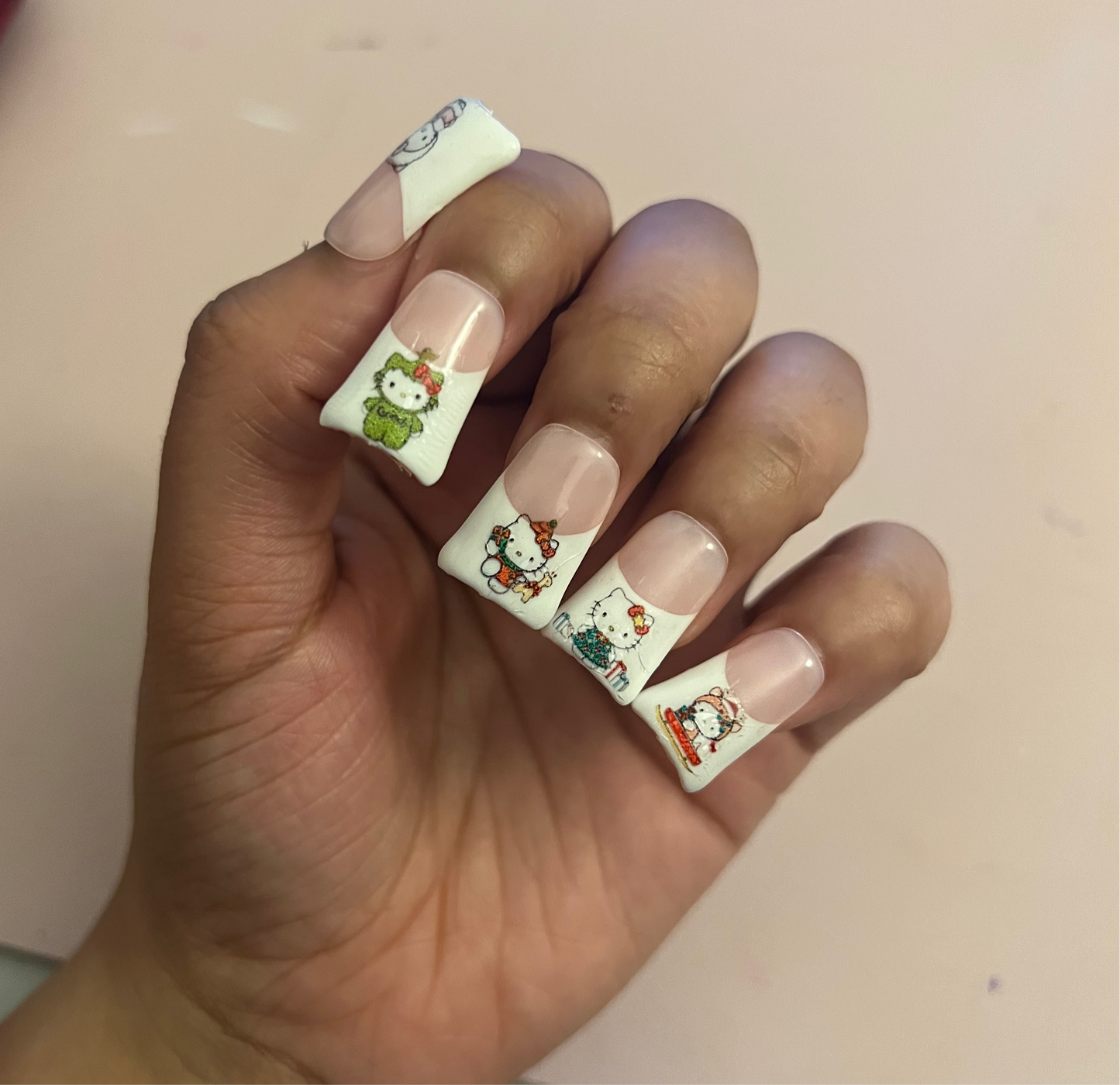 Hello Kitty Christmas French Tip Duck Nails (size required) holiday nails